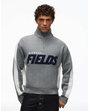 Bershka Graphic Zip-up Jumper - Grey