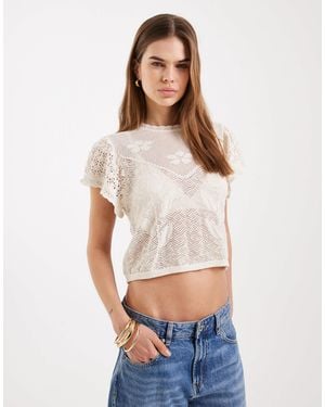 ONLY Cropped Floral Crochet Top - White