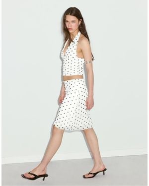Stradivarius Printed Tulle Midi Skirt - White