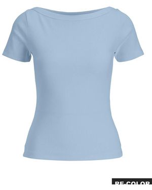 JJXX Fifi Stretch Fit Boat Neck Short Sleeve Top - Blue