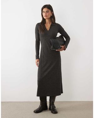 Nobody's Child Geribbelde Jersey Maxi Jurk Met Zachte Kraag - Zwart