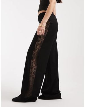 ASOS Wide Leg Trouser With Lace Panel - Black