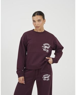 Brave Soul Contrast Stripe Panel Crew Neck Sweatshirt - Purple