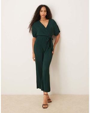 Y.A.S Tie Waist Plisse Jumpsuit - Green