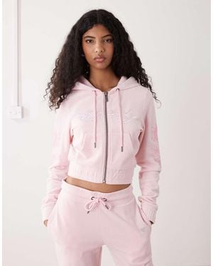 Ed Hardy Love And Thorns Diamante Velour Hoodie - Pink