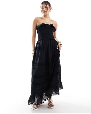 Abercrombie & Fitch Strapless Maxi-Jurk Met Broderie-Detail - Blauw