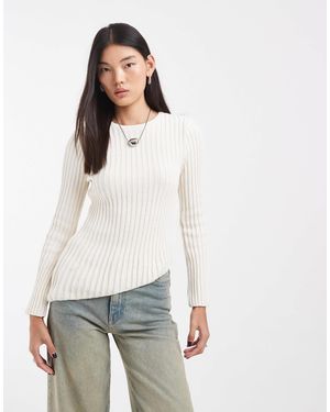 ASOS Gestricktes langarm-rippoberteil mit asymmetrischem saum - Weiß