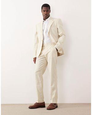 ASOS 100% Cotton Linen Look Slim Suit Pants - Natural