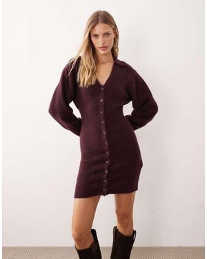 Gina Tricot Long Sleeve Knitted Button Down Mini Dress - Multicolour