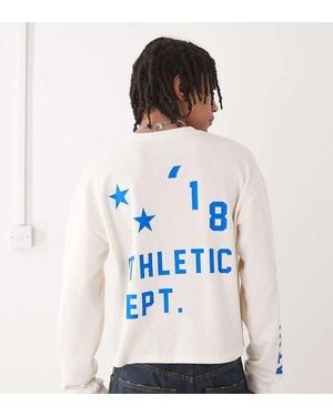 Collusion Long Sleeve Skater Fit T-Shirt With Athletic Print - Blue