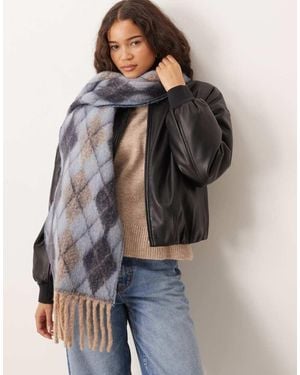 Mango Sciarpa A Quadri Con Frange - Grigio