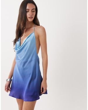 SNDY'S Satin Cowl Halterneck Low Back Mini Dress - Blue