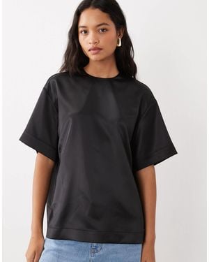 ASOS Satin Short Sleeve Top - Black