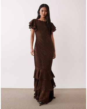 Pretty Lavish Devore Frill Sleeve Maxi Dress - Brown