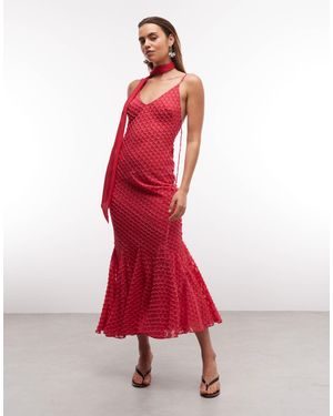 ASOS Bias Plunge Cami Dress With Full Godets And Scarf Detail - Red