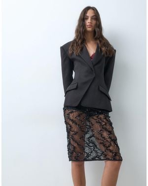 ASOS Sheer Sequin Lace Awkward Length Midi Pencil Skirt - Black