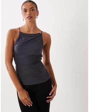 ASOS Mesh Top Met Gerimpeld Detail En Smalle Bandjes - Zwart