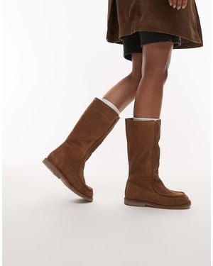 Bronx Fluffy Cosy Knee Boots - Brown