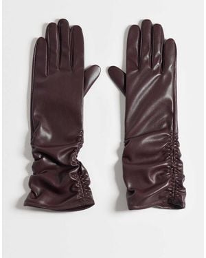 ASOS Guantes Largos De Piel Sintética Con Detalle Fruncido En-Rojo - Marrón