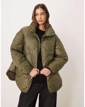 JJXX Oversized Quilted Jacket With High Neck - Green
