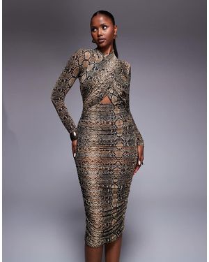 Bardot Vestido Midi Con Estampado De Aliyah De -Neutro - Gris