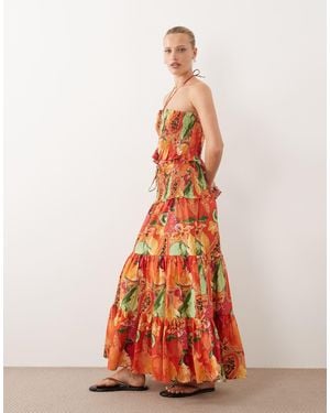 ASOS Smocked Waist Tiered Maxi Skirt - Orange