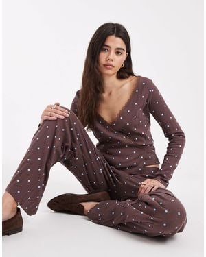 Miss Selfridge Wide Leg Pointelle Lounge Trouser Co-ord - Brown