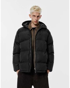 Pull&Bear Heat-sealed Quilted Jacket With Hood - Black