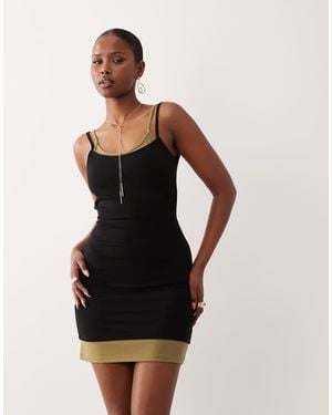 ASOS Double Layer Mini Dress Black And Khaki
