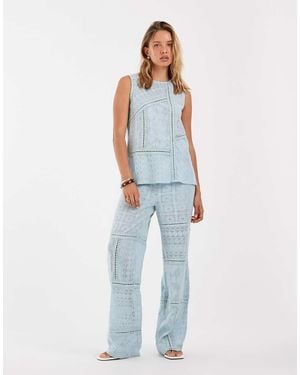 Object Gehaakte En Kanten Broek Met Patchwork - Blauw