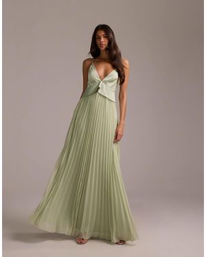 ASOS Bridesmaids Hybrid Cami Maxi Dress With Pleat Skirt - Green