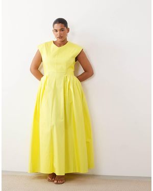 ARRANGE Curve Pleated Cinched Waist Maxi Dress - Yellow