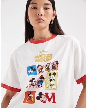 ASOS Disney Oversized Slub Ringer T-Shirt With Mickey Mouse Chart Print - White