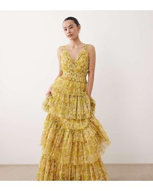 LACE & BEADS Luna Tiered Tulle Maxi Dress - Metallic