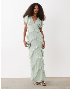 Pretty Lavish Chiffon V-neck Ruffle Maxi Dress - White