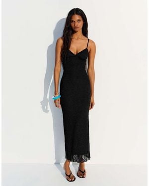 Bershka Lace Strap Midi Dress - Black