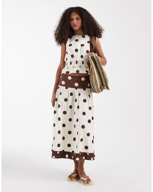 Neon Rose Falda Midi Marrón Con Estampado De Lunares De (Parte De Un Conjunto)-Neutro - Blanco