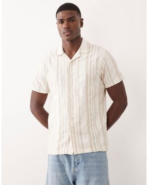 Threadbare Cotton Short Sleeve Textured Shirt - Natural