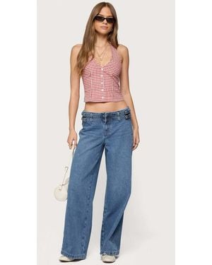 Edikted Livia Double Belt Low Rise Jeans - Blue