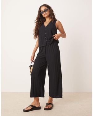 Vila Lightweight Knitted Wide Leg Trouser Co-Ord - Black