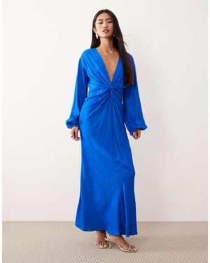 Nobody's Child Adina Satin Knot Front Midi Dress - Blue