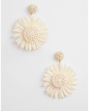 South Beach Textured Flower Drop Earrings - White