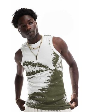 ASOS Canotta Attillata Con Stampa Di Paesaggio - Grigio