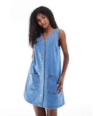 Miss Selfridge Denim Button Down Pinafore Dress - Blue