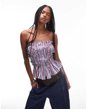 laagam Strapless Stripe Top With Gathered Front
