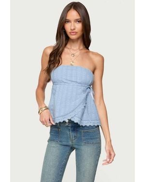 Edikted Narnie Striped Strapless Wrap Top - Blue