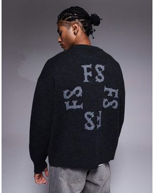 Faded Store Maglione Girocollo Lavorato Con Monogramma Sul Retro - Blu