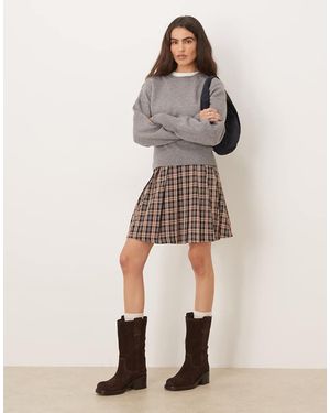 Threadbare Check Pleated Mini Skirt - Natural