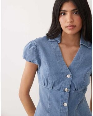Miss Selfridge Denim Cap Sleeve Shirt - Blue