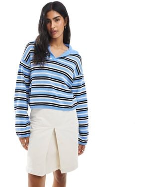 ASOS Compact Knitted Long Sleeve Polo Top - Blue